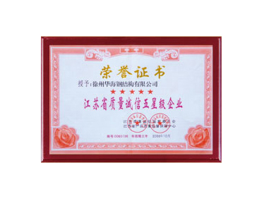 Five-star Enterprise of Quality and Integrity in Jiangsu Province